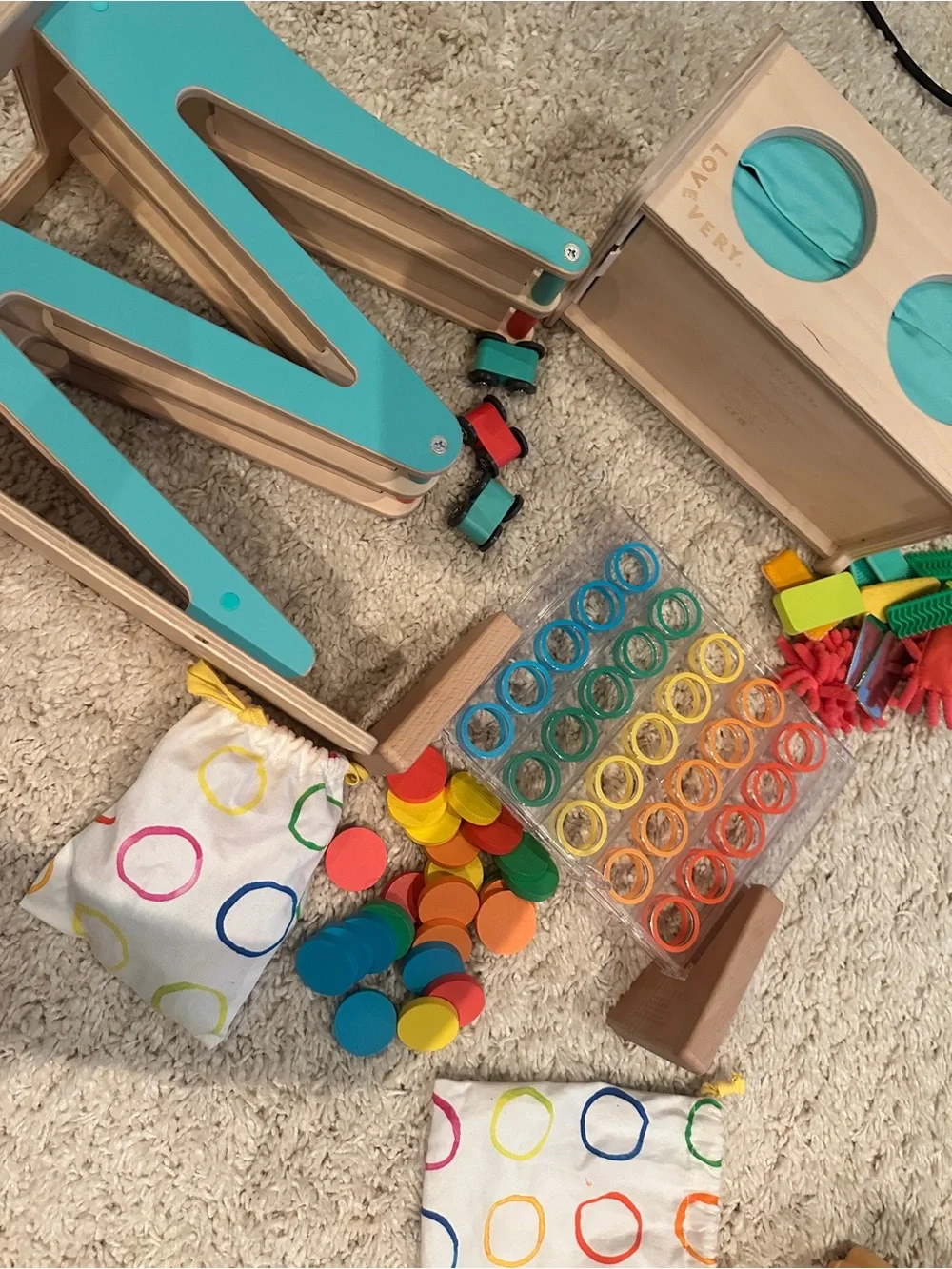 Lovevery Race Car Ramp Drop Match Dot Catcher Montessori Sensory Box